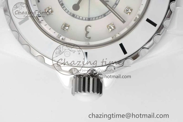 J13 33mm White Ceramic HTF 1:1 Best Edition White MOP Dial on Bracelet Swiss Quartz