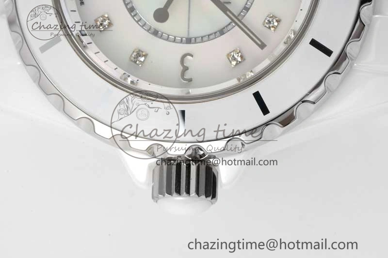 J13 33mm White Ceramic HTF 1:1 Best Edition White MOP Dial on Bracelet Swiss Quartz