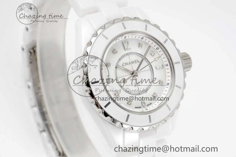 J13 33mm White Ceramic HTF 1:1 Best Edition White MOP Dial on Bracelet Swiss Quartz