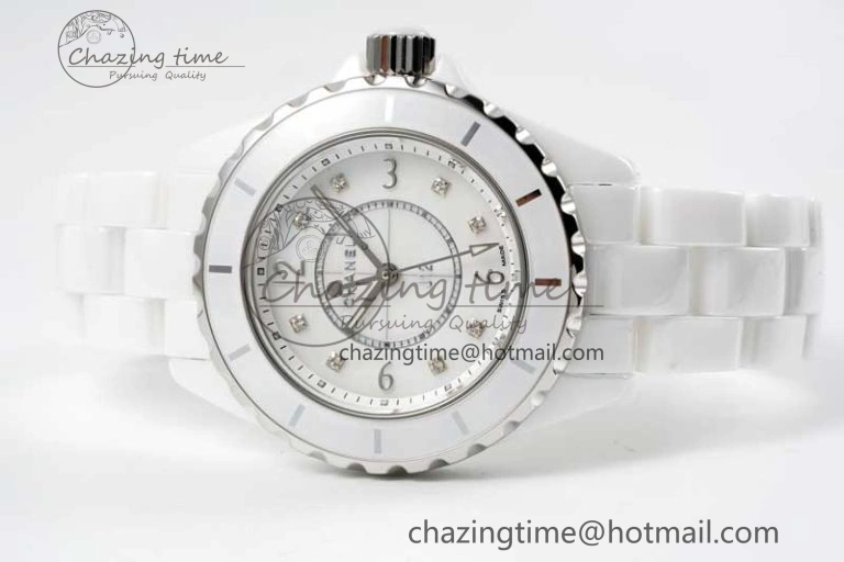 J13 33mm White Ceramic HTF 1:1 Best Edition White MOP Dial on Bracelet Swiss Quartz