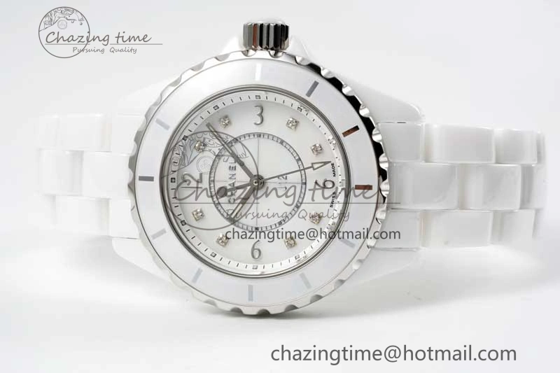 J13 33mm White Ceramic HTF 1:1 Best Edition White MOP Dial on Bracelet Swiss Quartz