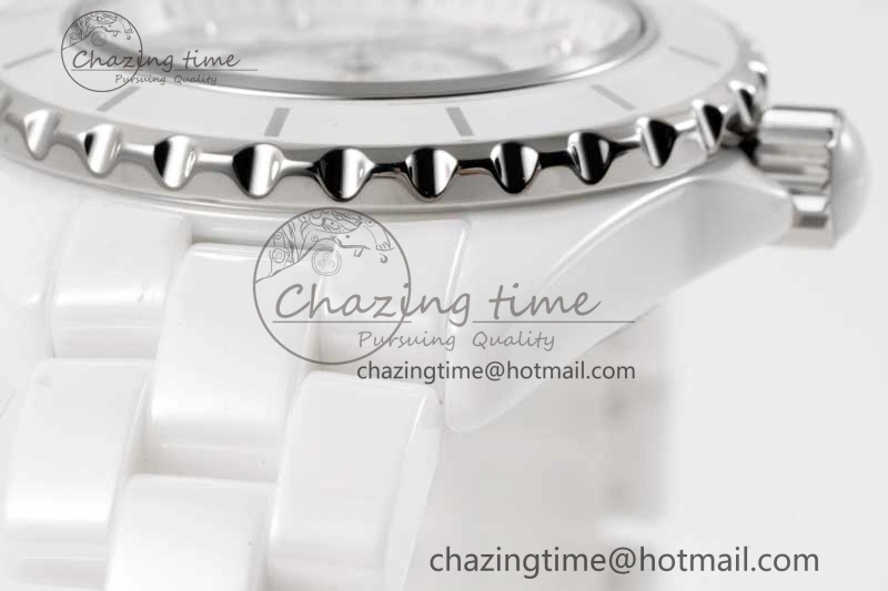 J13 33mm White Ceramic HTF 1:1 Best Edition White MOP Dial on Bracelet Swiss Quartz