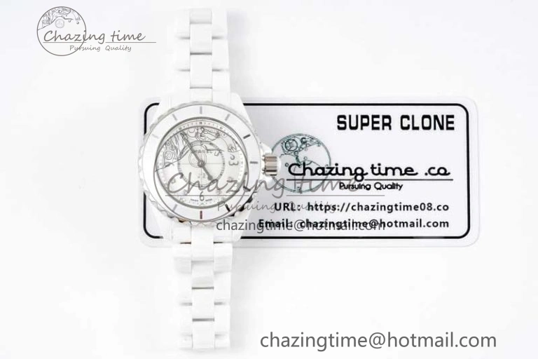 J13 33mm White Ceramic HTF 1:1 Best Edition White MOP Dial on Bracelet Swiss Quartz