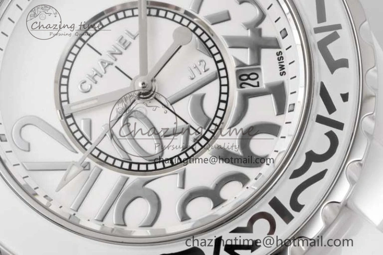 J13 33mm White Ceramic HTF 1:1 Best Edition White Numbers Dial on Bracelet Swiss Quartz