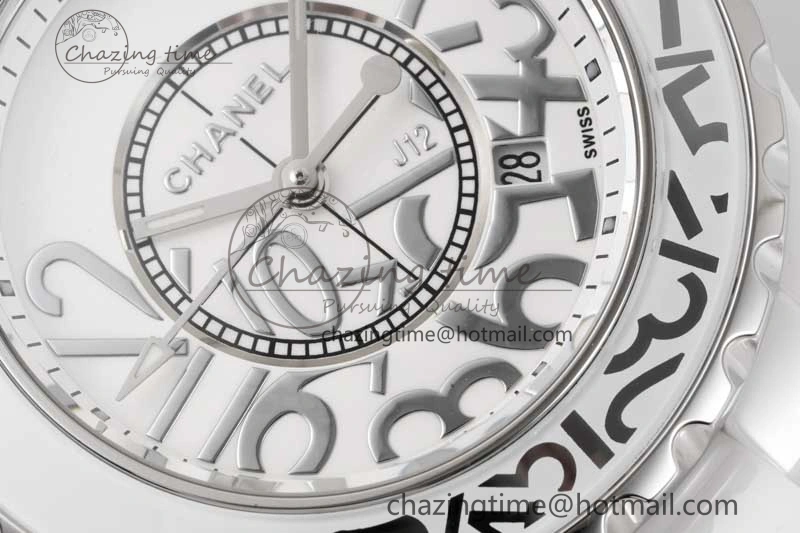 J13 33mm White Ceramic HTF 1:1 Best Edition White Numbers Dial on Bracelet Swiss Quartz