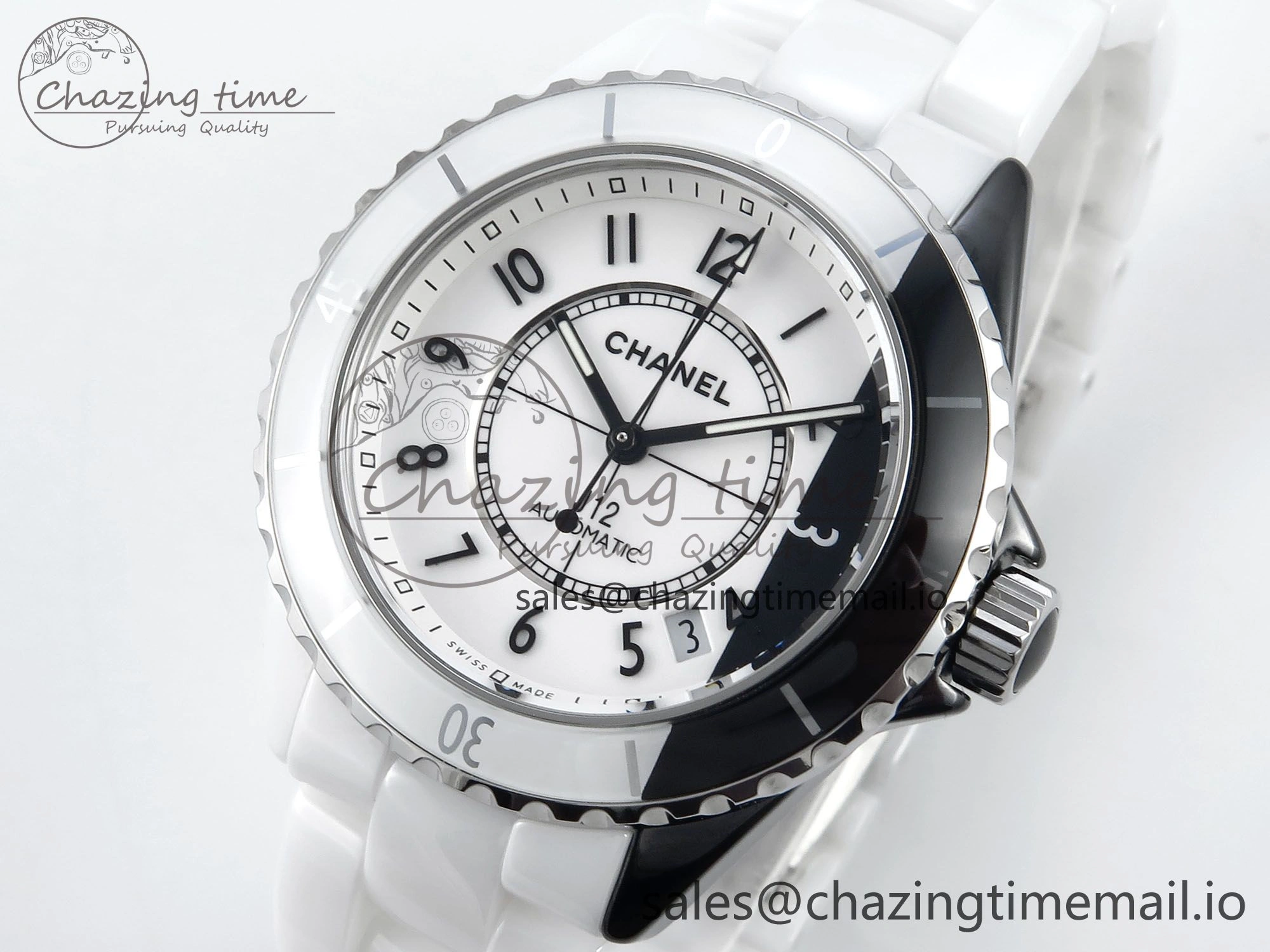 J13 33mm White Ceramic HTF 1:1 Best Edition White Black Dial on Bracelet A12.1