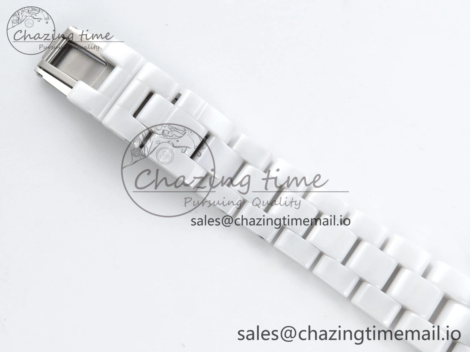 J13 33mm White Ceramic HTF 1:1 Best Edition White Blue Dial on Bracelet Swiss Quartz