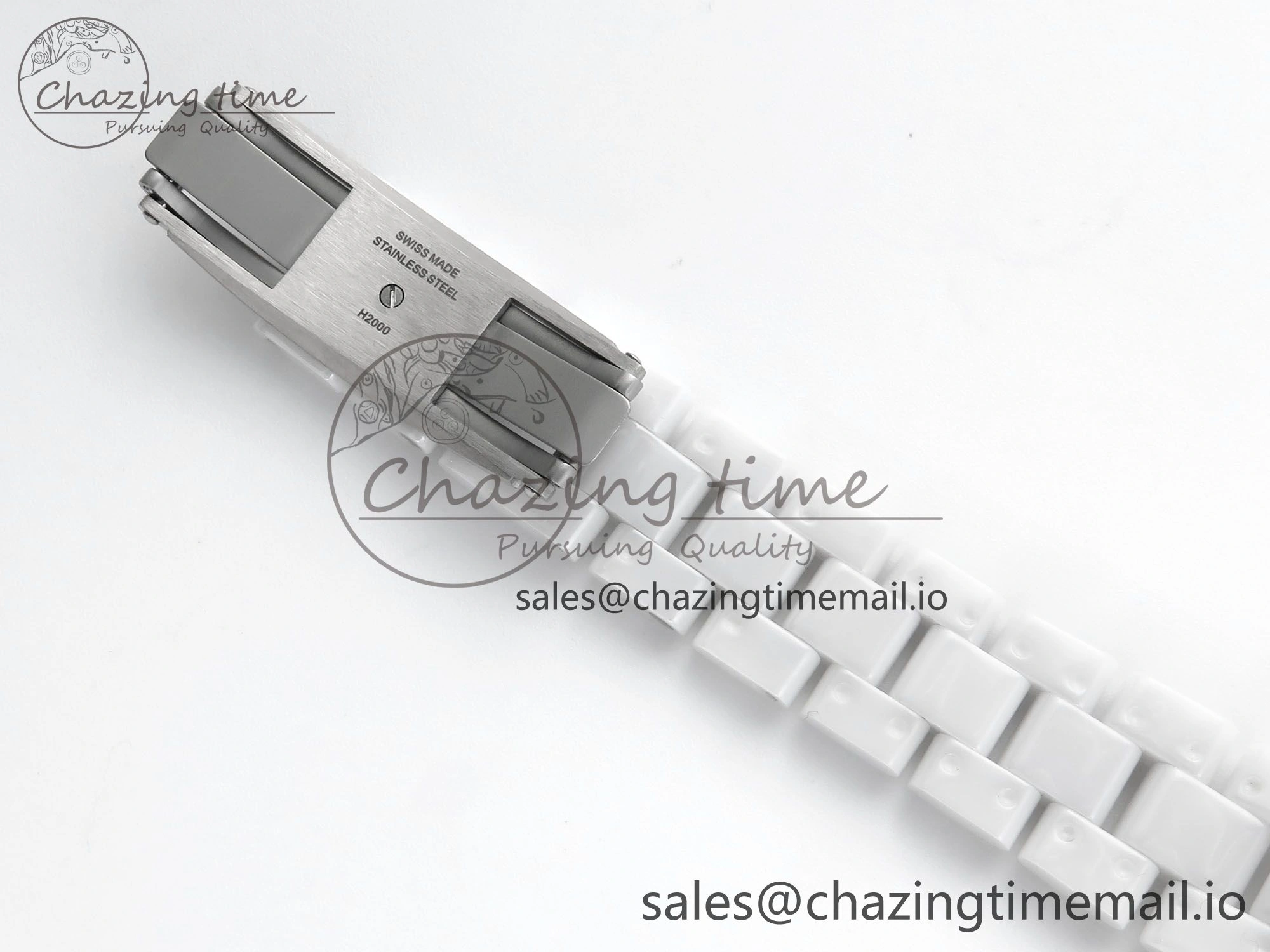 J13 33mm White Ceramic HTF 1:1 Best Edition White Blue Dial on Bracelet Swiss Quartz