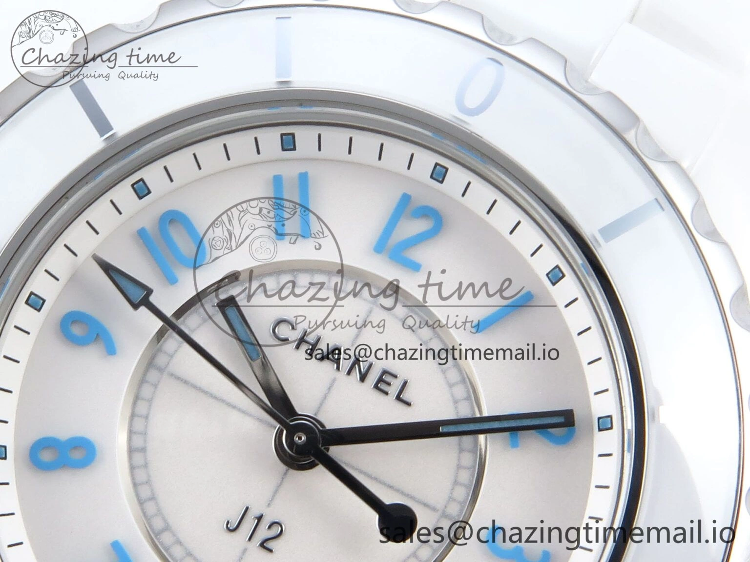 J13 33mm White Ceramic HTF 1:1 Best Edition White Blue Dial on Bracelet Swiss Quartz