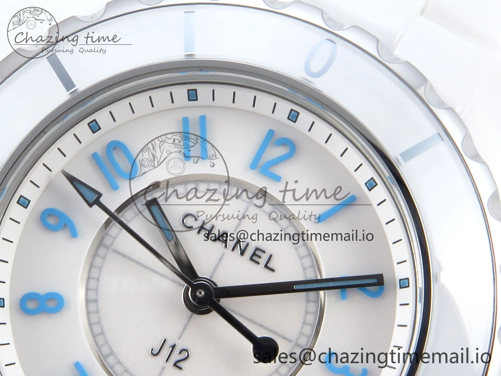 J13 33mm White Ceramic HTF 1:1 Best Edition White Blue Dial on Bracelet Swiss Quartz