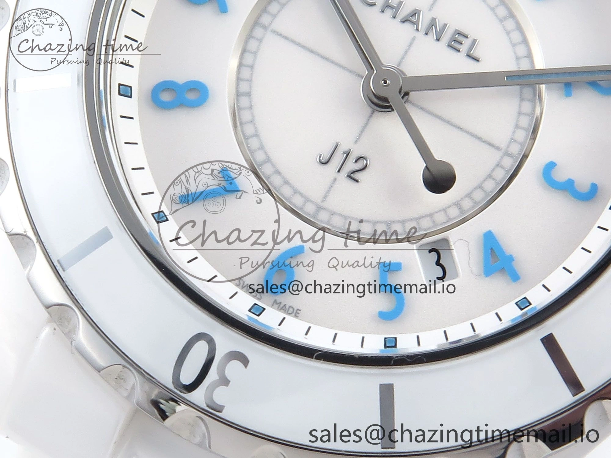 J13 33mm White Ceramic HTF 1:1 Best Edition White Blue Dial on Bracelet Swiss Quartz