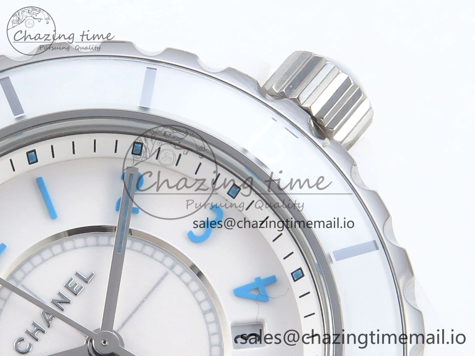 J13 33mm White Ceramic HTF 1:1 Best Edition White Blue Dial on Bracelet Swiss Quartz
