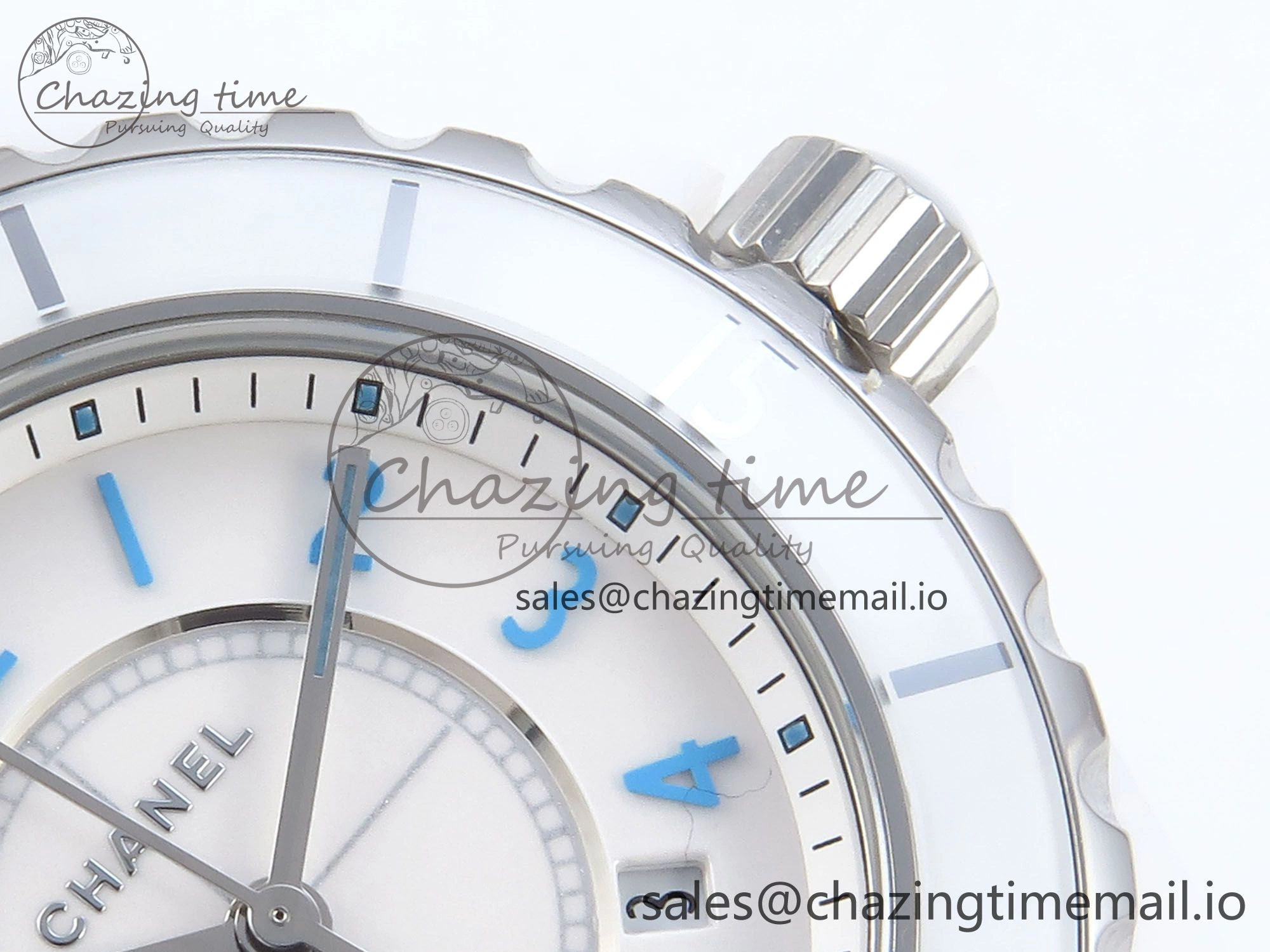 J13 33mm White Ceramic HTF 1:1 Best Edition White Blue Dial on Bracelet Swiss Quartz