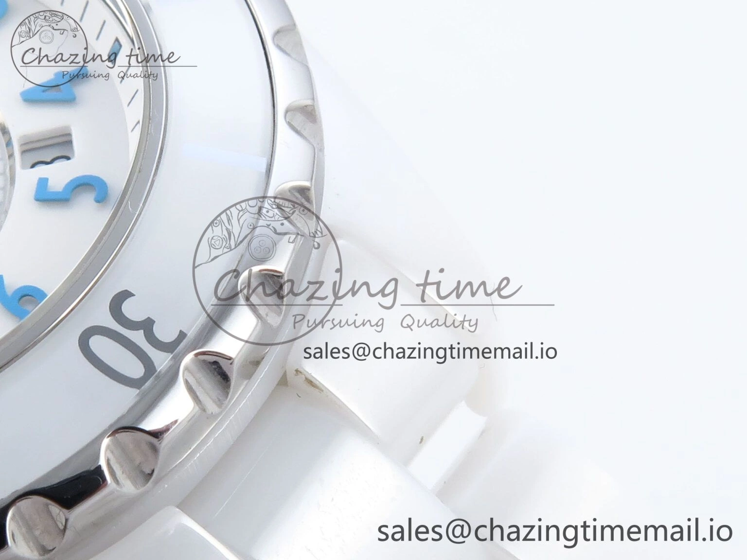 J13 33mm White Ceramic HTF 1:1 Best Edition White Blue Dial on Bracelet Swiss Quartz