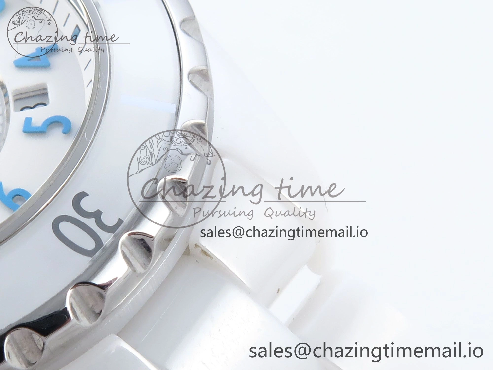J13 33mm White Ceramic HTF 1:1 Best Edition White Blue Dial on Bracelet Swiss Quartz