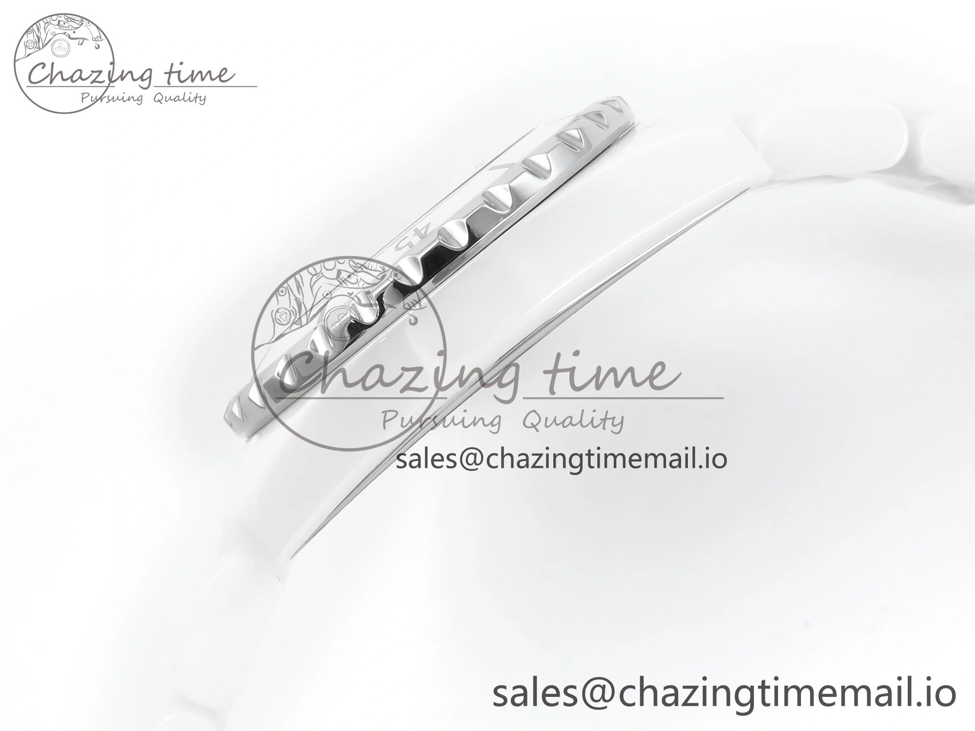 J13 33mm White Ceramic HTF 1:1 Best Edition White Blue Dial on Bracelet Swiss Quartz
