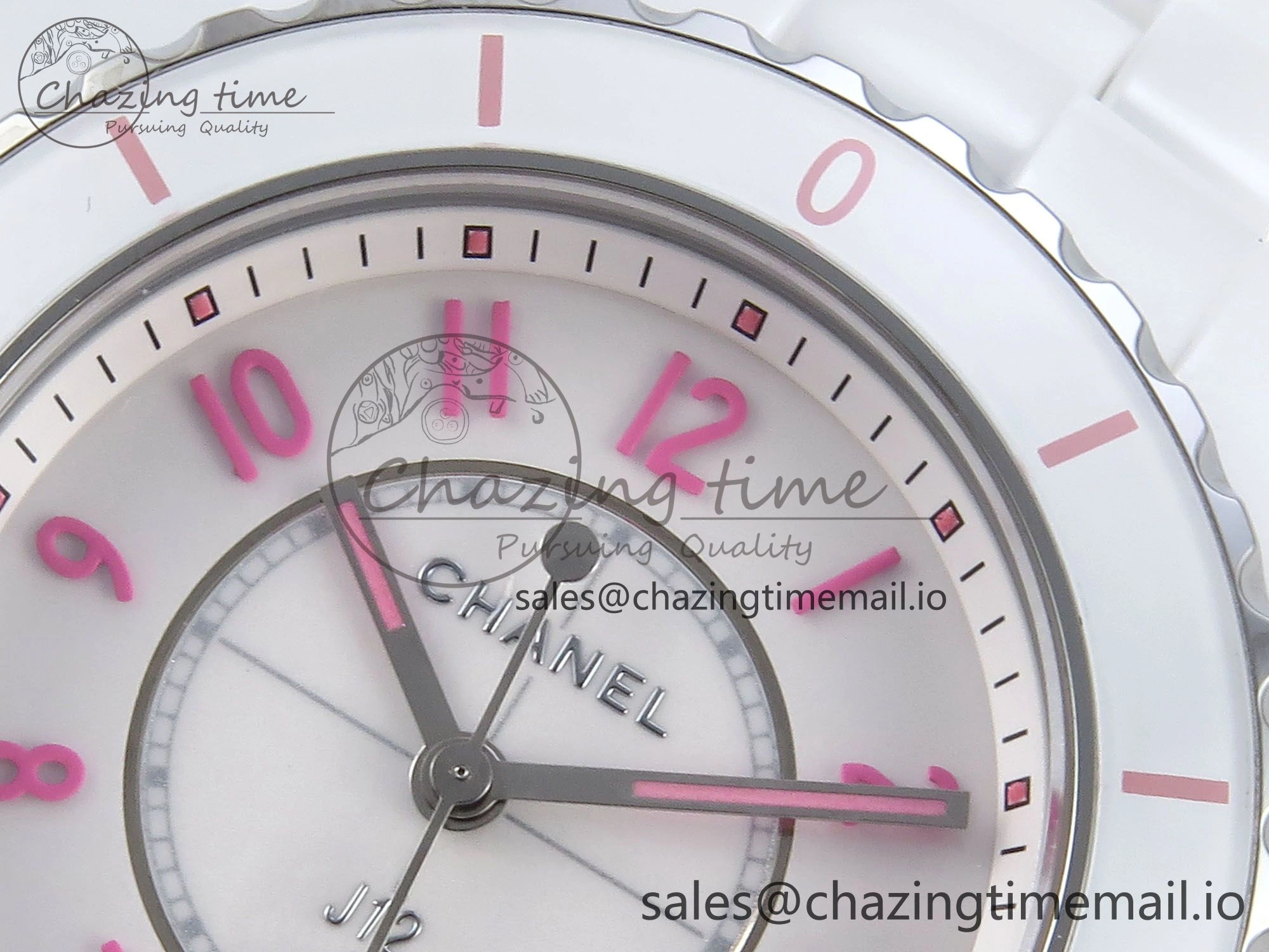 J13 33mm White Ceramic HTF 1:1 Best Edition White Pink Dial on Bracelet Swiss Quartz