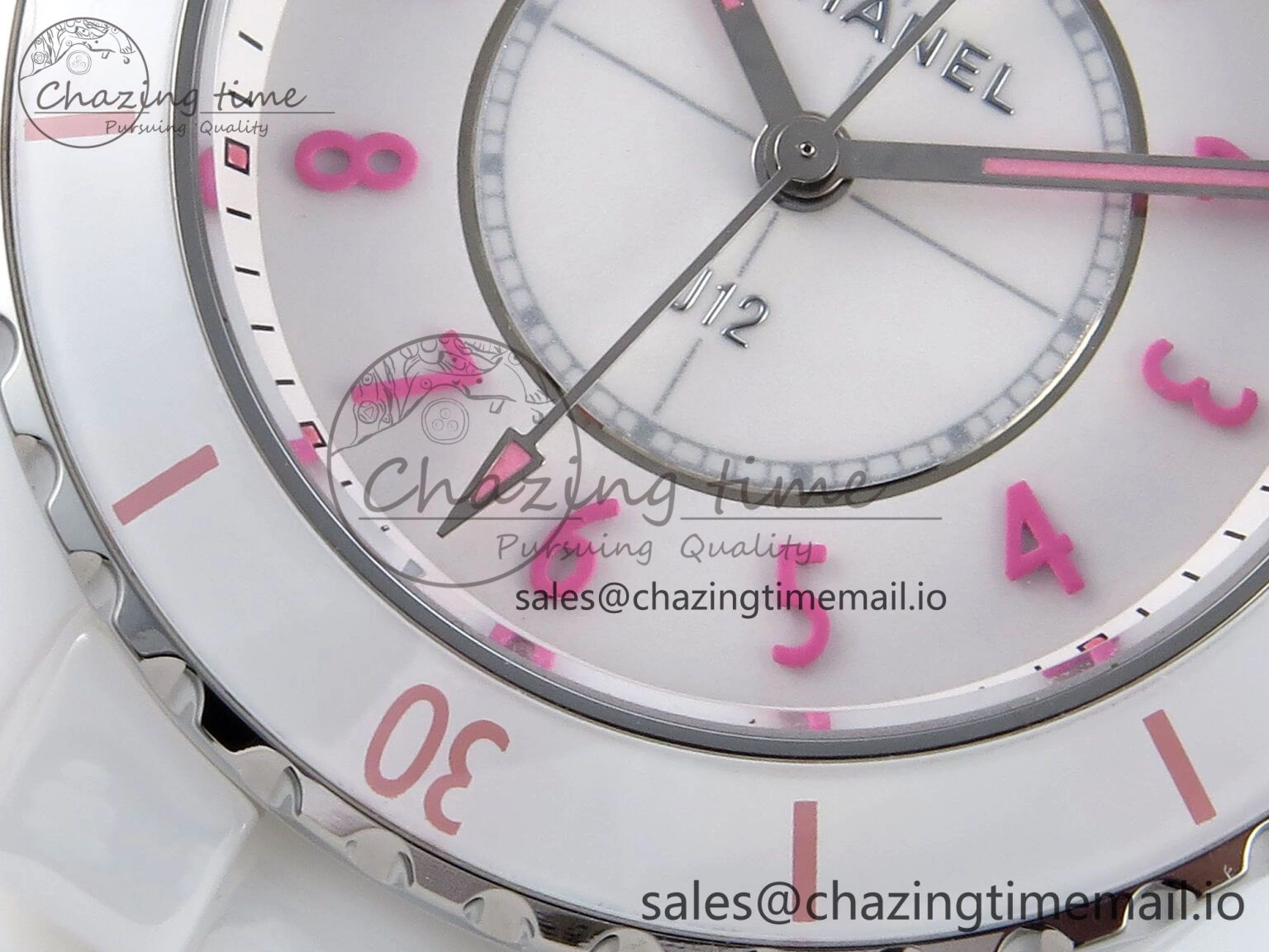 J13 33mm White Ceramic HTF 1:1 Best Edition White Pink Dial on Bracelet Swiss Quartz