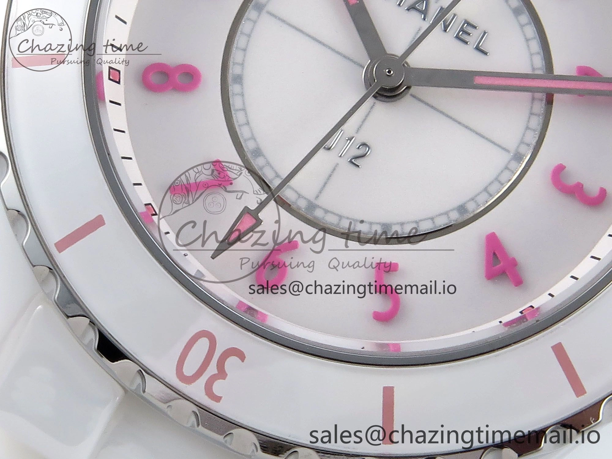 J13 33mm White Ceramic HTF 1:1 Best Edition White Pink Dial on Bracelet Swiss Quartz