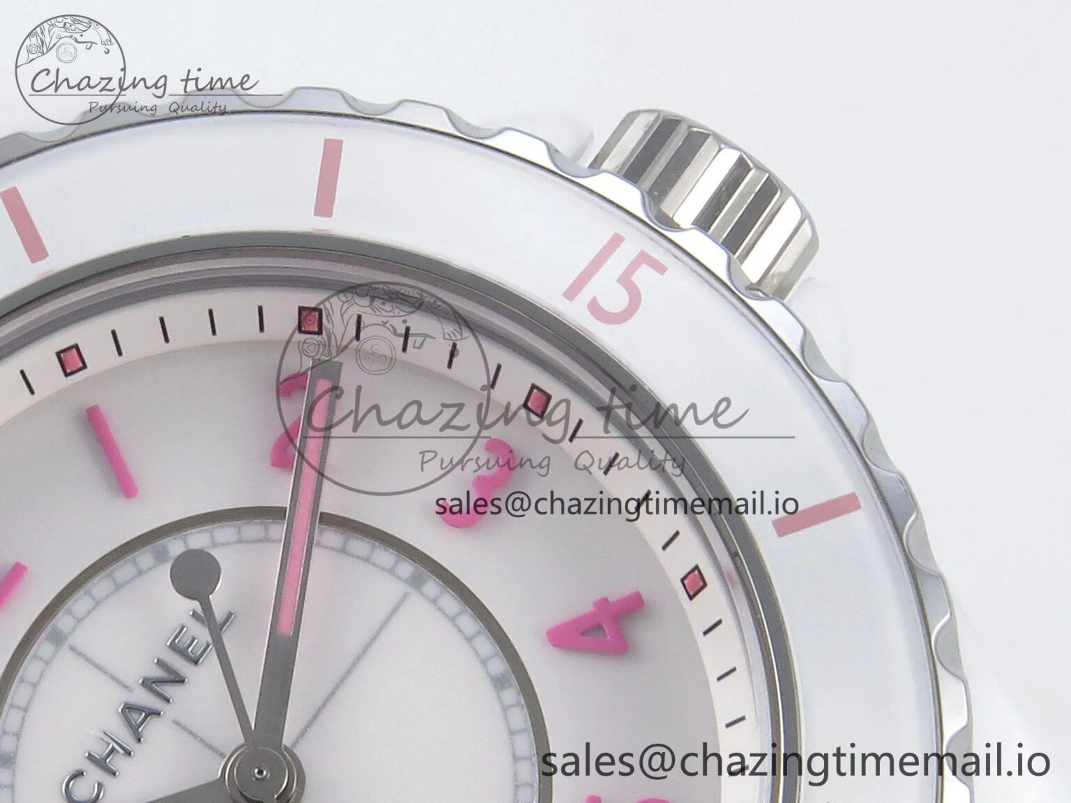 J13 33mm White Ceramic HTF 1:1 Best Edition White Pink Dial on Bracelet Swiss Quartz