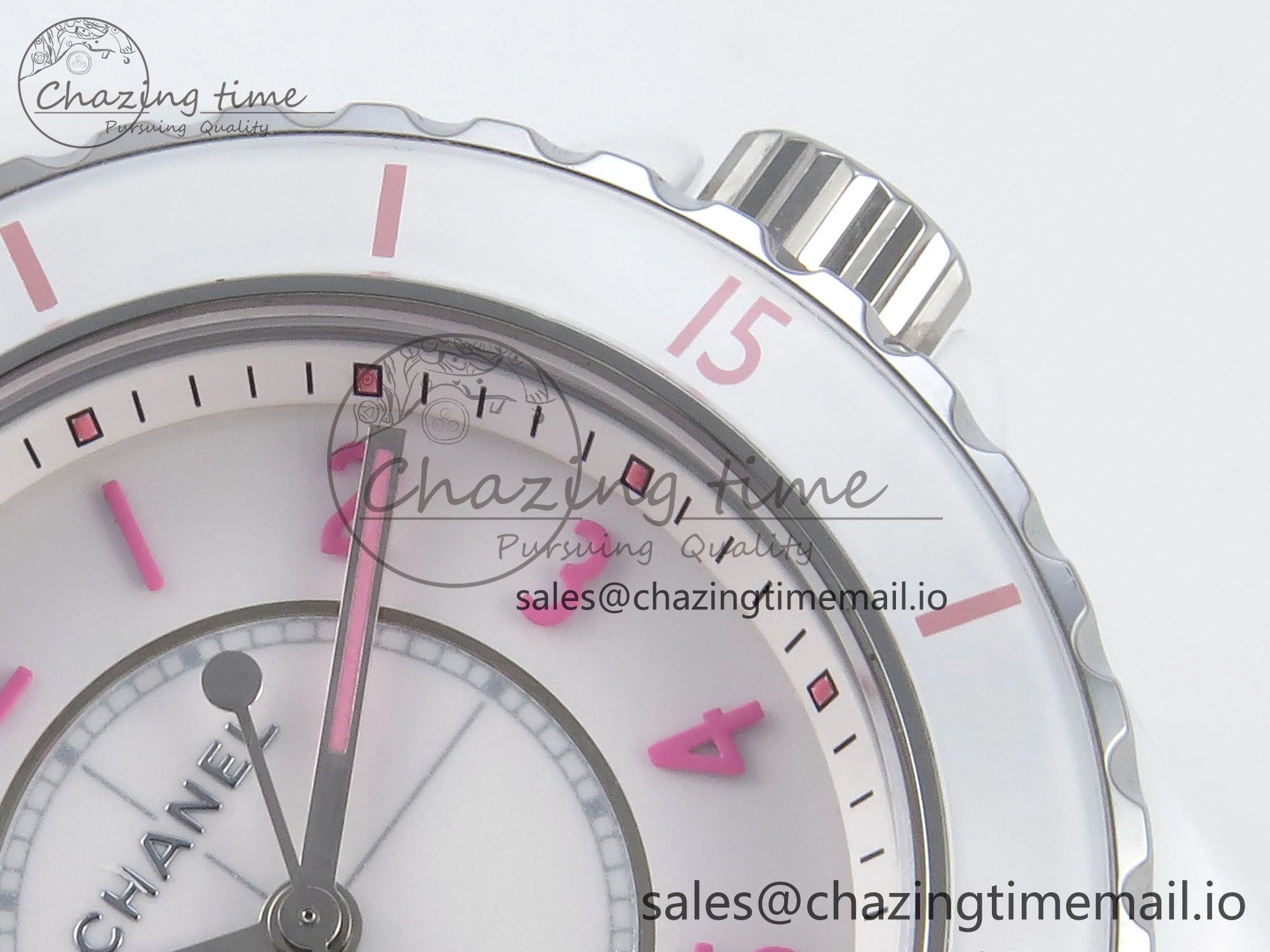 J13 33mm White Ceramic HTF 1:1 Best Edition White Pink Dial on Bracelet Swiss Quartz