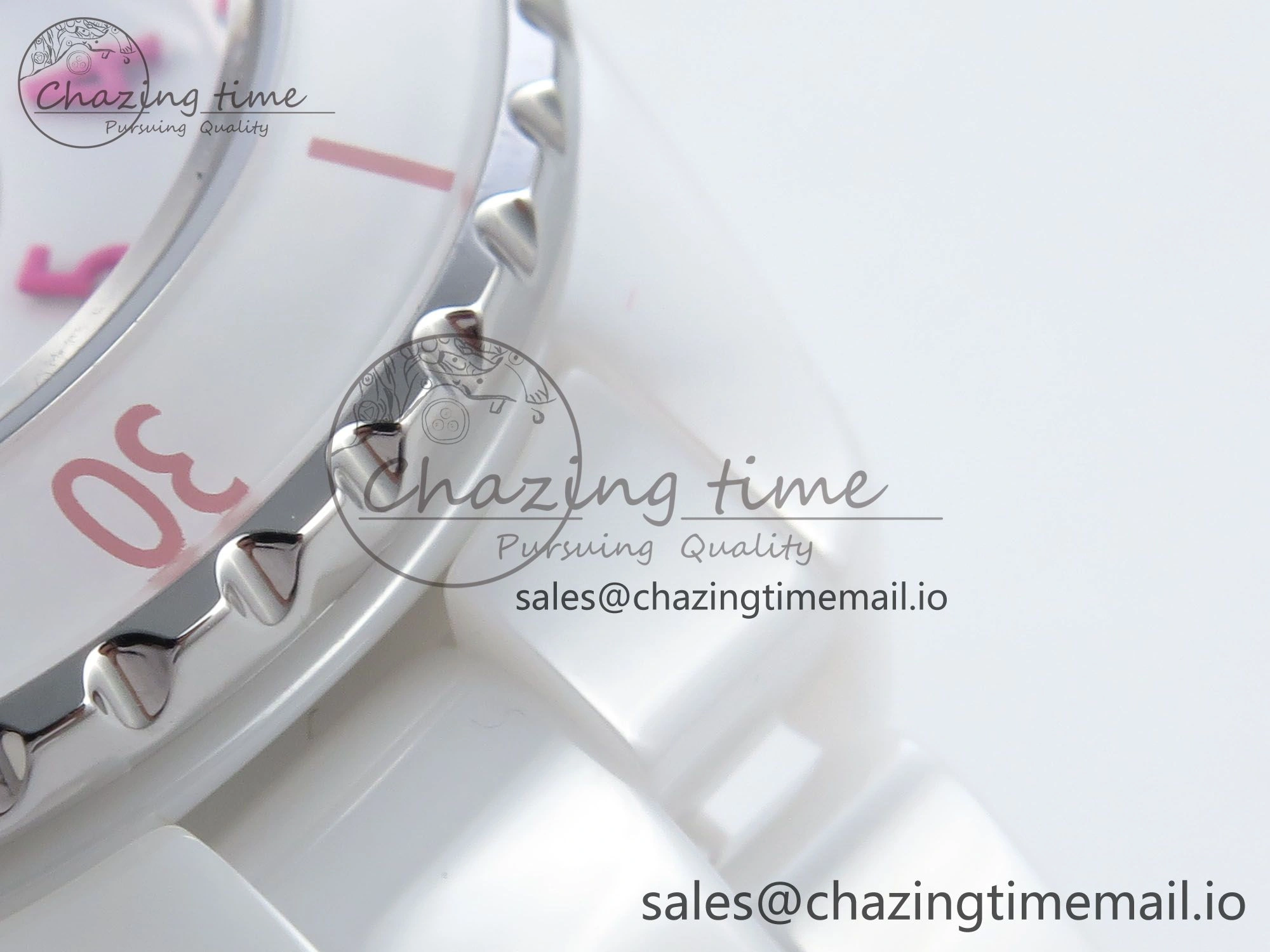J13 33mm White Ceramic HTF 1:1 Best Edition White Pink Dial on Bracelet Swiss Quartz