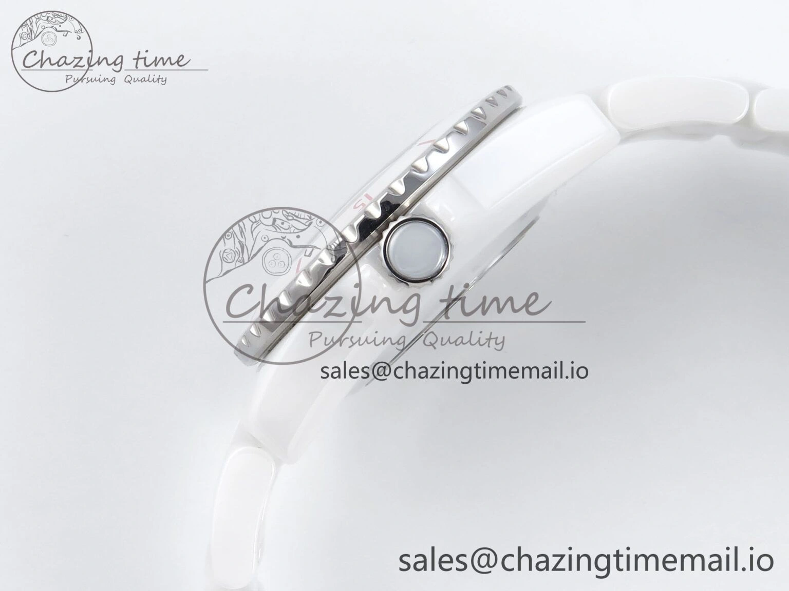 J13 33mm White Ceramic HTF 1:1 Best Edition White Pink Dial on Bracelet Swiss Quartz