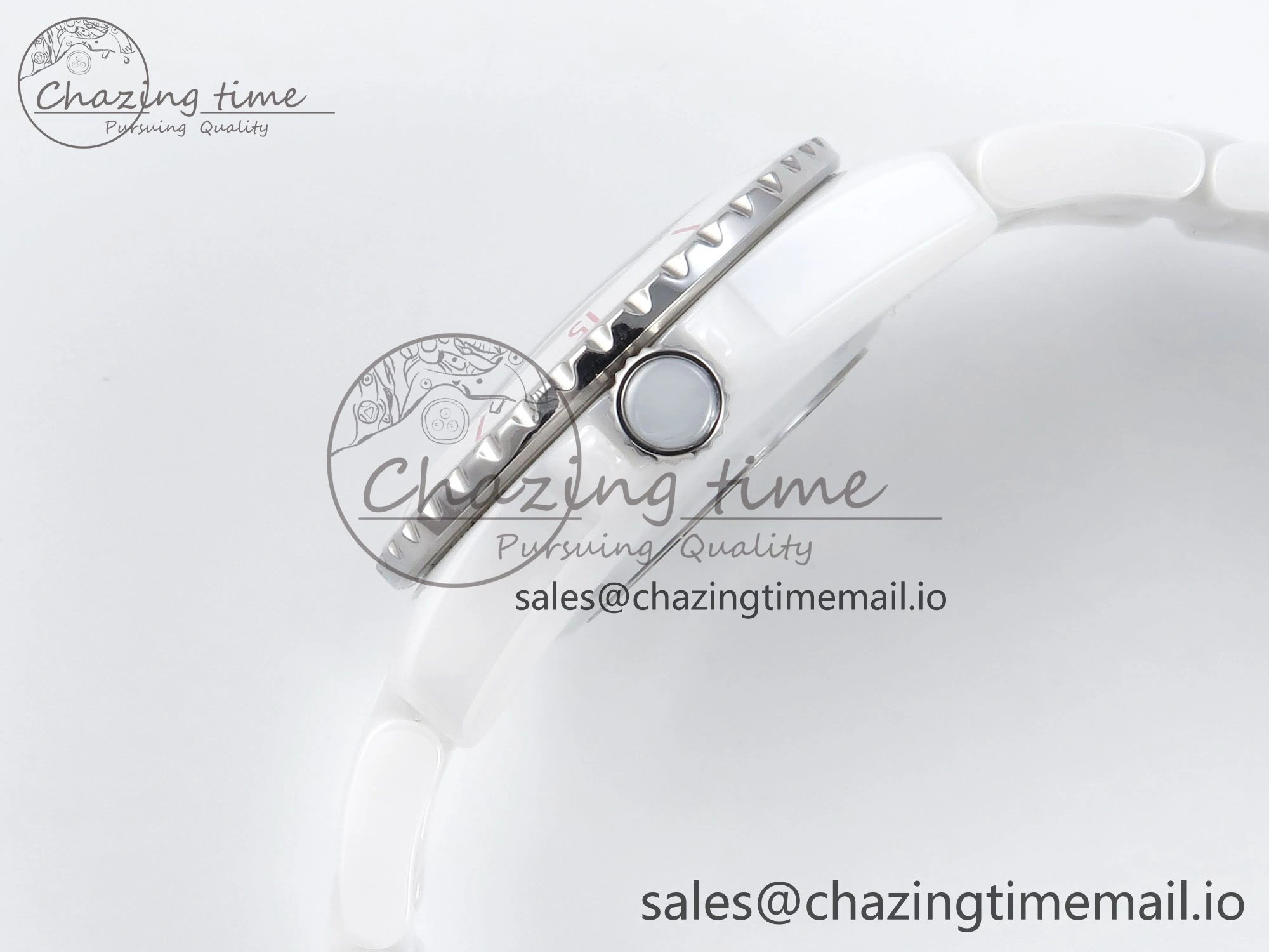J13 33mm White Ceramic HTF 1:1 Best Edition White Pink Dial on Bracelet Swiss Quartz