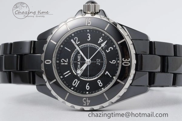 J13 33mm XF 1:1 Best Edition Black Korea Ceramic Black Numeral Dial on Bracelet Swiss Quartz