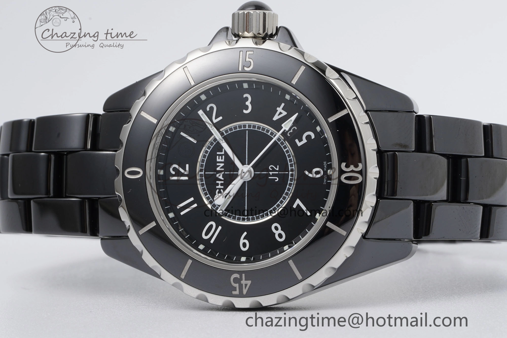 J13 33mm XF 1:1 Best Edition Black Korea Ceramic Black Numeral Dial on Bracelet Swiss Quartz