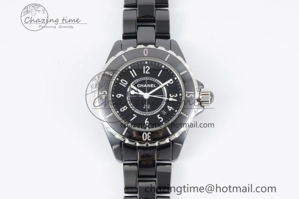 J13 33mm XF 1:1 Best Edition Black Korea Ceramic Black Numeral Dial on Bracelet Swiss Quartz