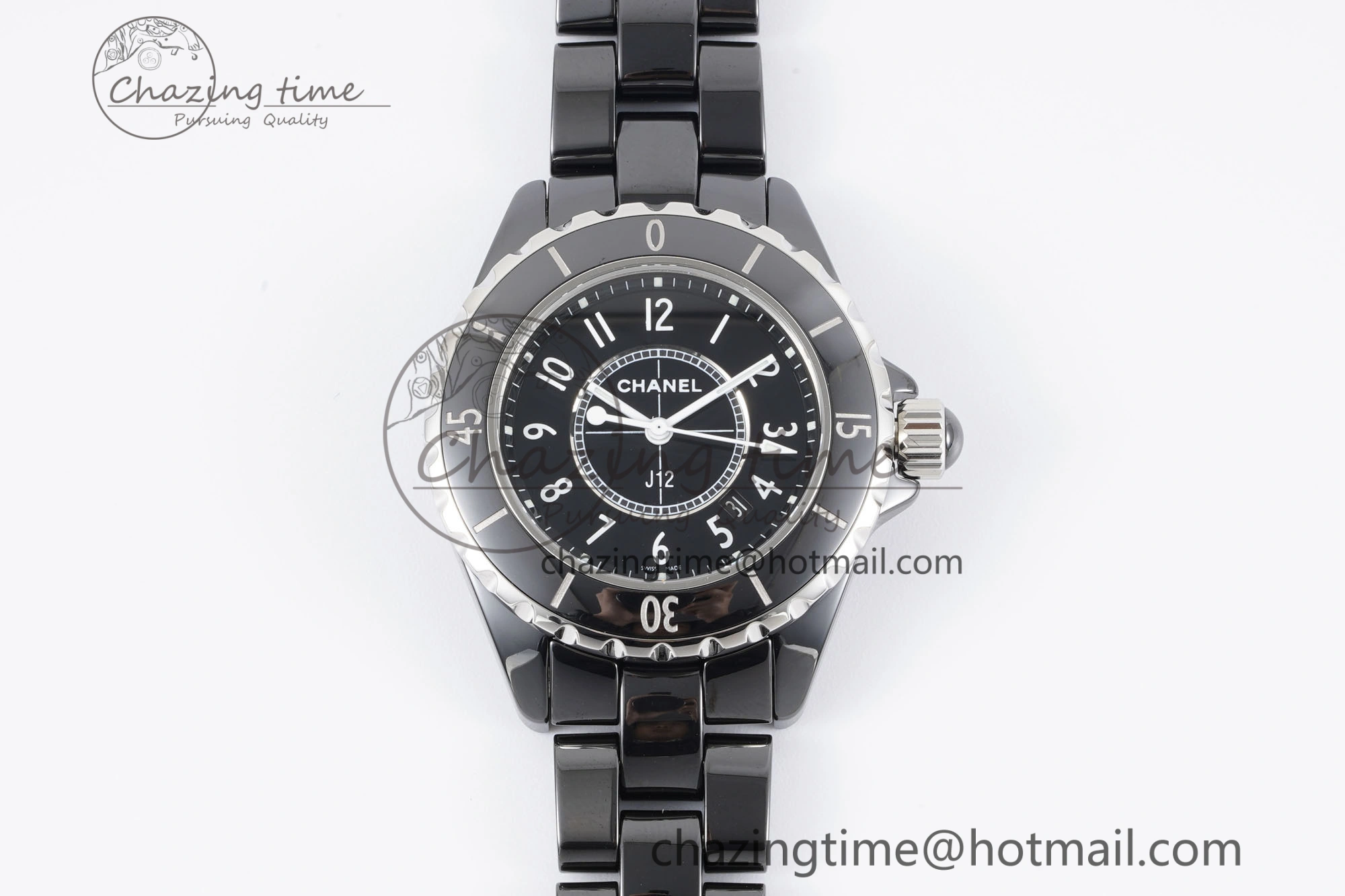 J13 33mm XF 1:1 Best Edition Black Korea Ceramic Black Numeral Dial on Bracelet Swiss Quartz