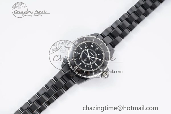 J13 33mm XF 1:1 Best Edition Black Korea Ceramic Black Numeral Dial on Bracelet Swiss Quartz