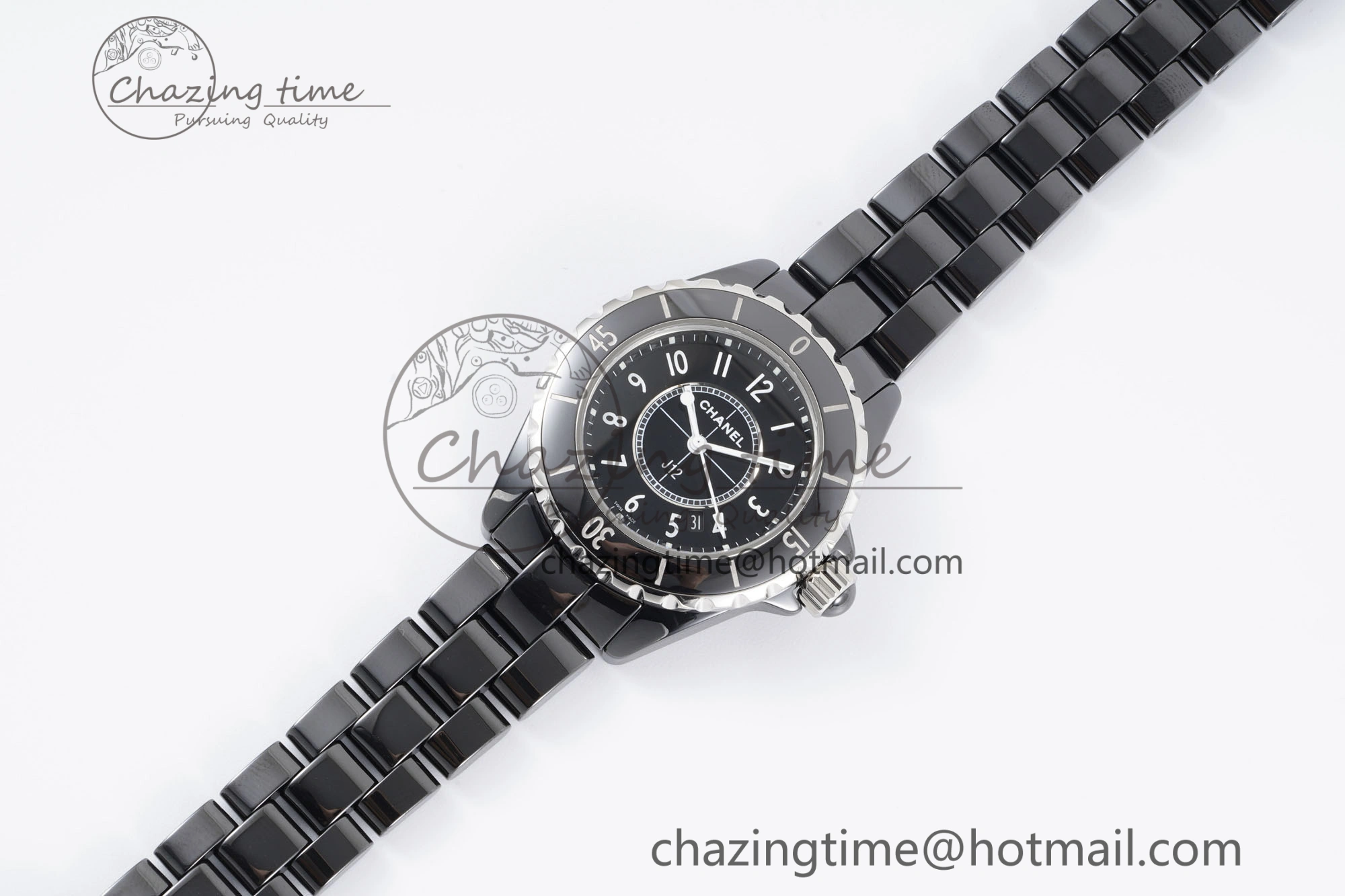 J13 33mm XF 1:1 Best Edition Black Korea Ceramic Black Numeral Dial on Bracelet Swiss Quartz