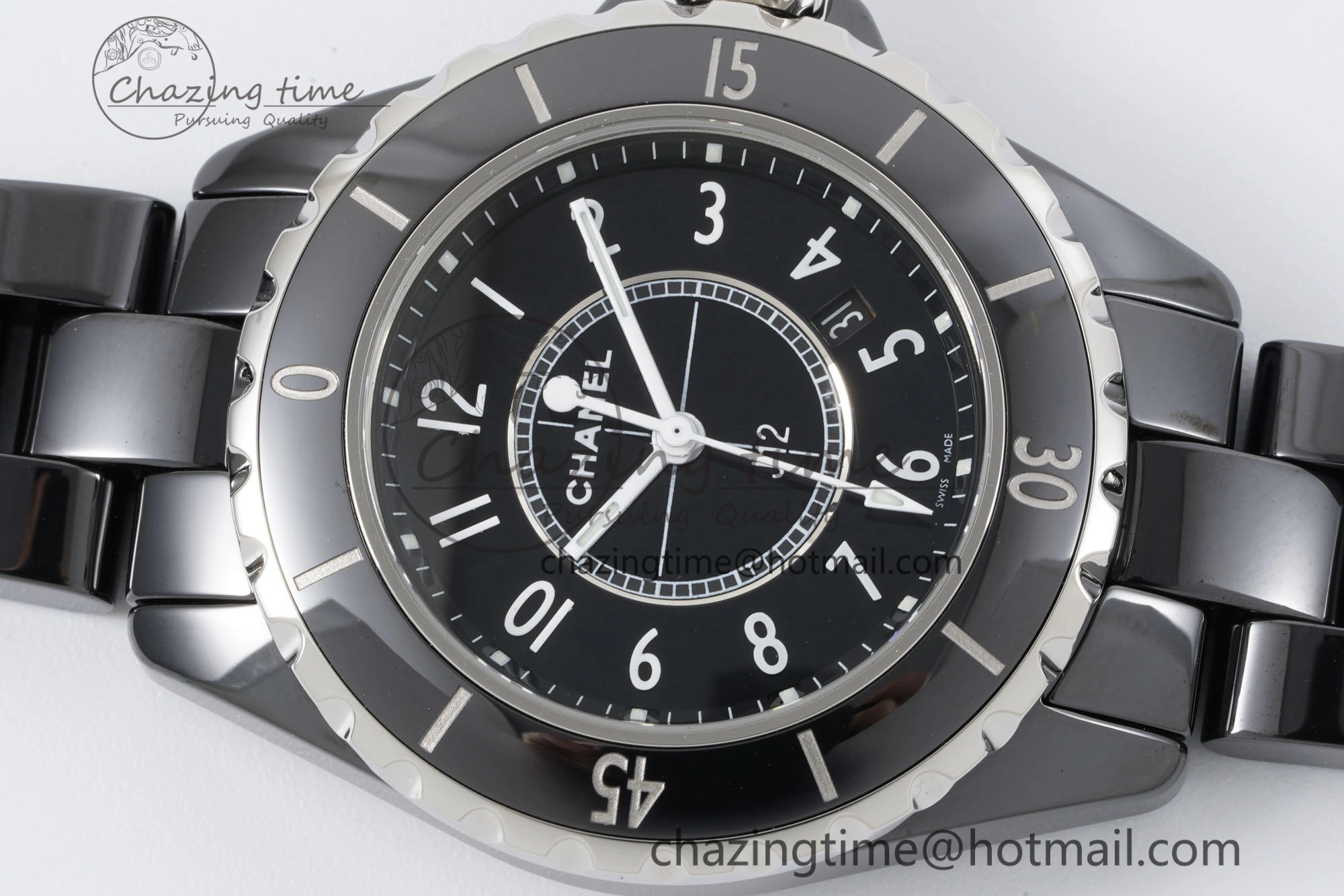 J13 33mm XF 1:1 Best Edition Black Korea Ceramic Black Numeral Dial on Bracelet Swiss Quartz