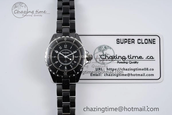 J13 33mm XF 1:1 Best Edition Black Korea Ceramic Black Numeral Dial on Bracelet Swiss Quartz