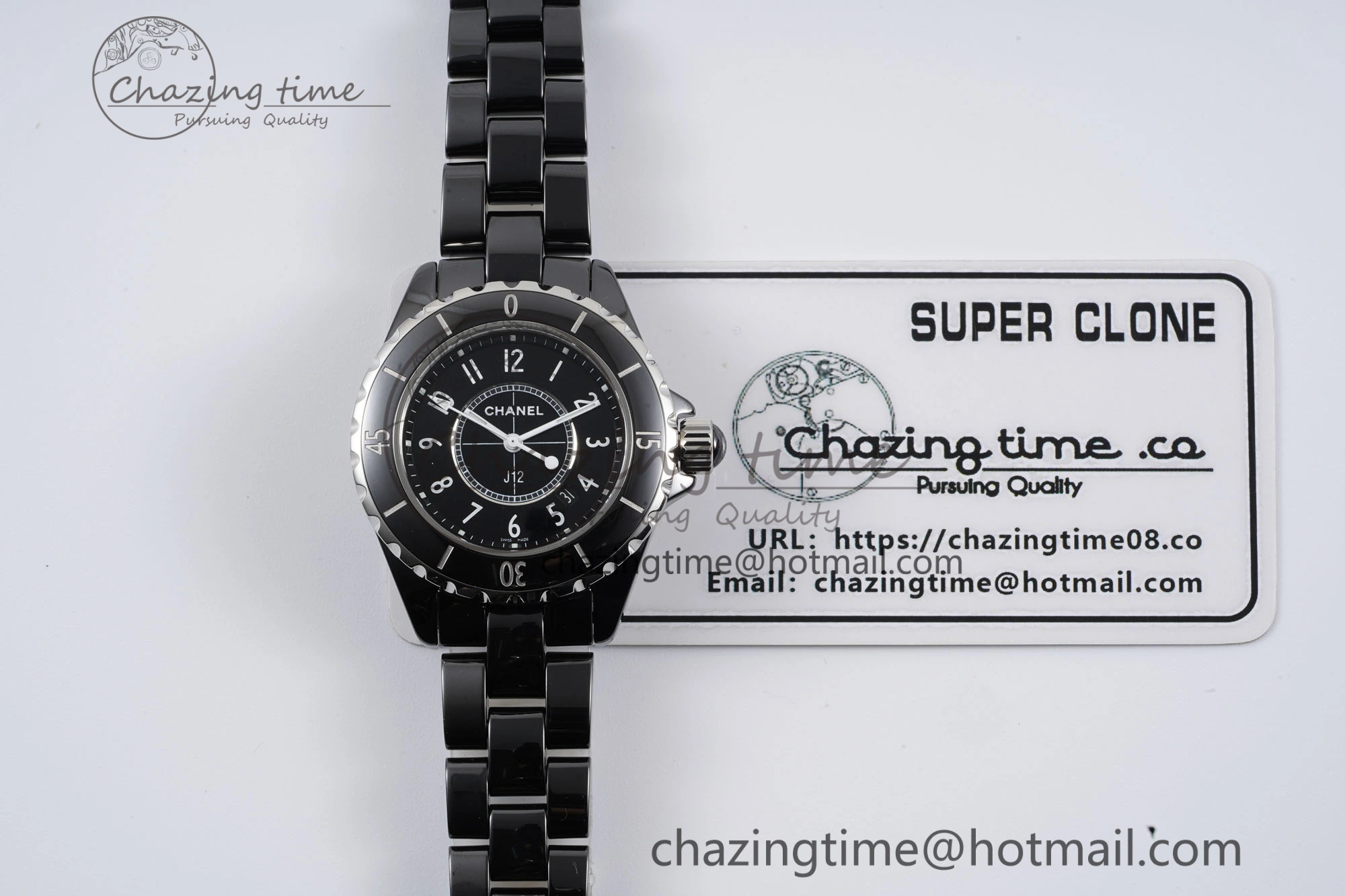 J13 33mm XF 1:1 Best Edition Black Korea Ceramic Black Numeral Dial on Bracelet Swiss Quartz