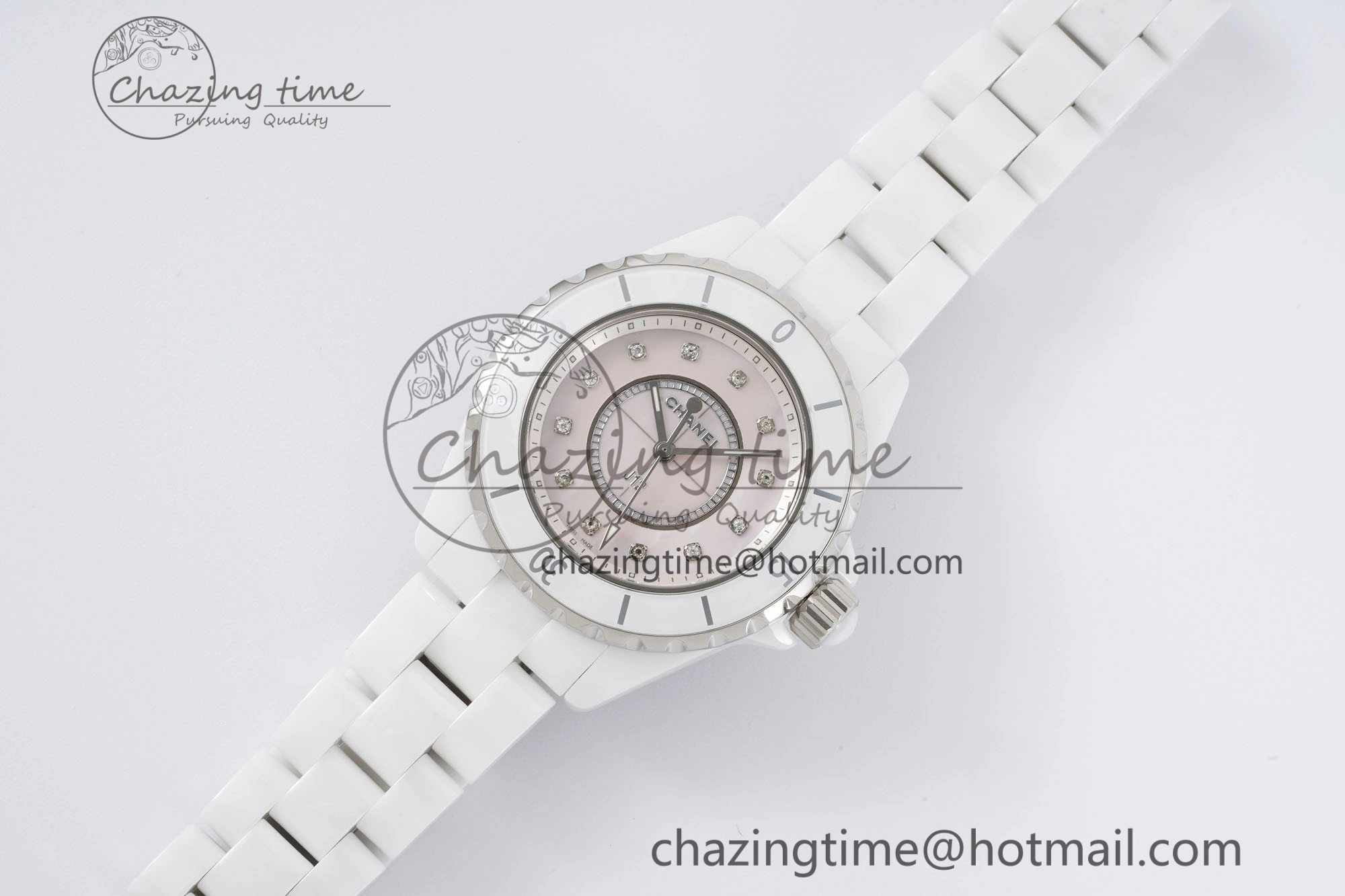 J13 33mm XF 1:1 Best Edition White Korea Ceramic Pink No Date Diamonds Dial on Bracelet Swiss Quartz