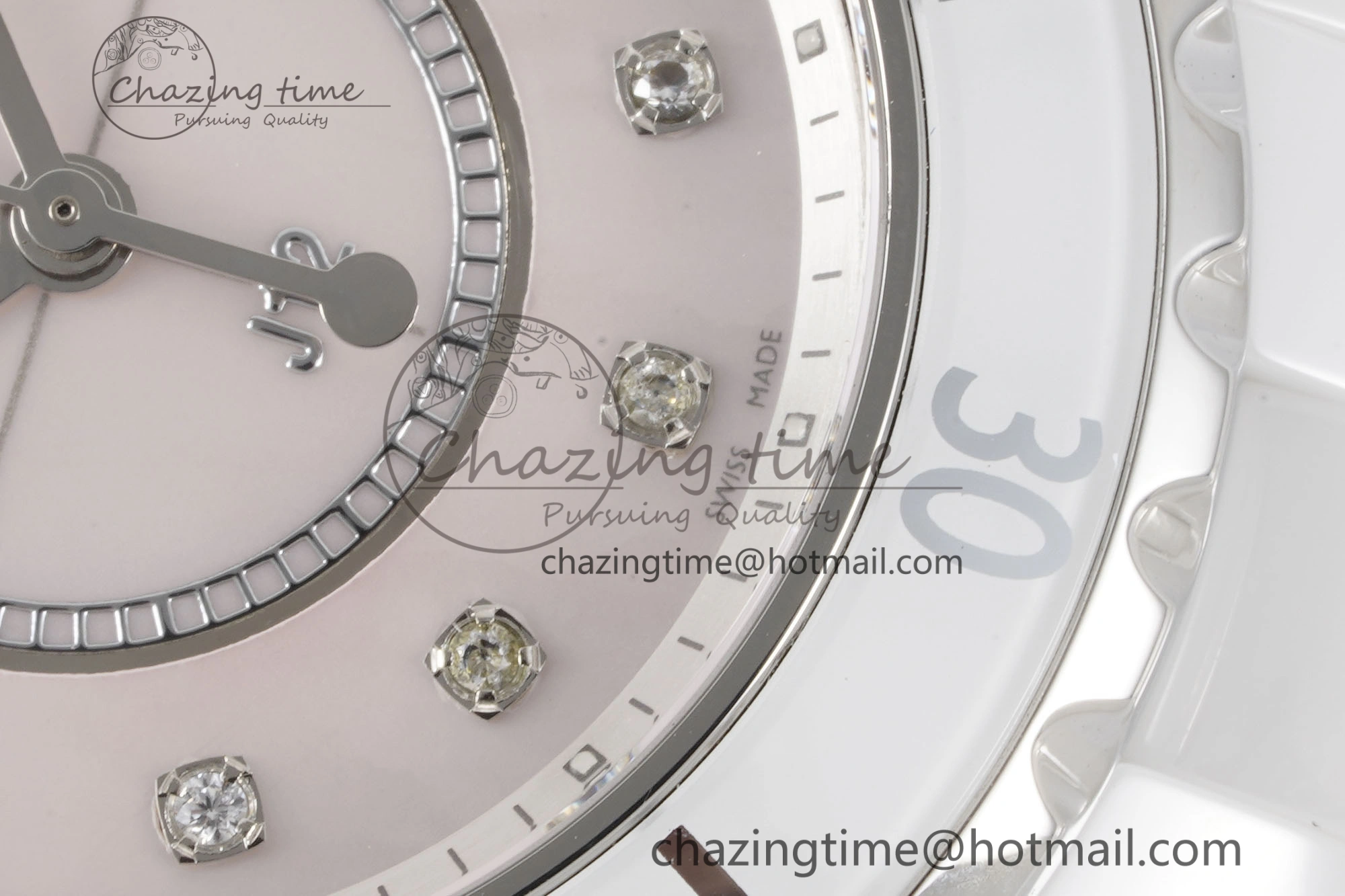 J13 33mm XF 1:1 Best Edition White Korea Ceramic Pink No Date Diamonds Dial on Bracelet Swiss Quartz