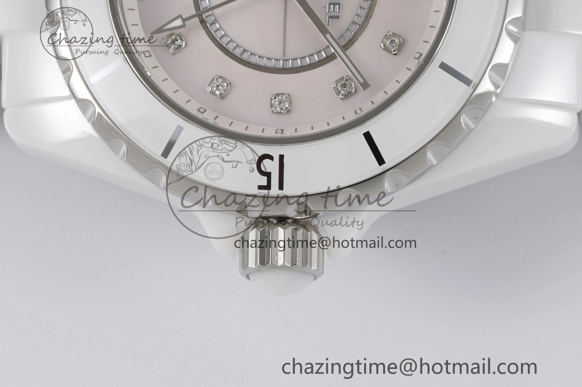 J13 33mm XF 1:1 Best Edition White Korea Ceramic Pink No Date Diamonds Dial on Bracelet Swiss Quartz