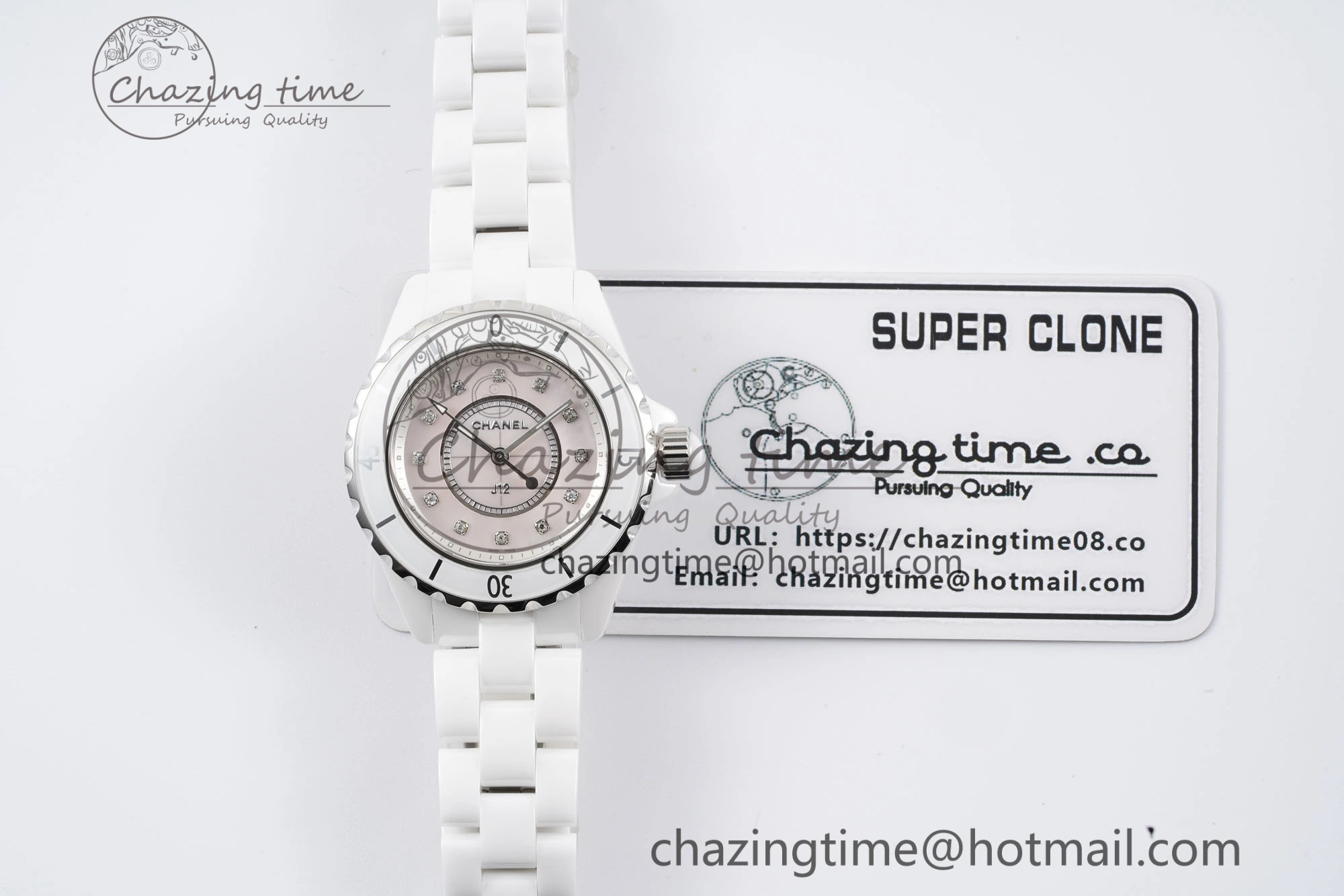 J13 33mm XF 1:1 Best Edition White Korea Ceramic Pink No Date Diamonds Dial on Bracelet Swiss Quartz