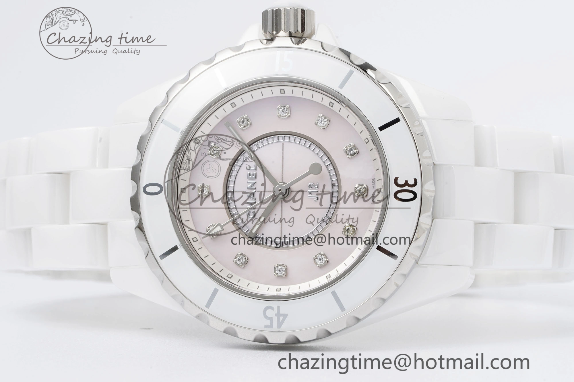 J13 33mm XF 1:1 Best Edition White Korea Ceramic Pink No Date Diamonds Dial on Bracelet Swiss Quartz