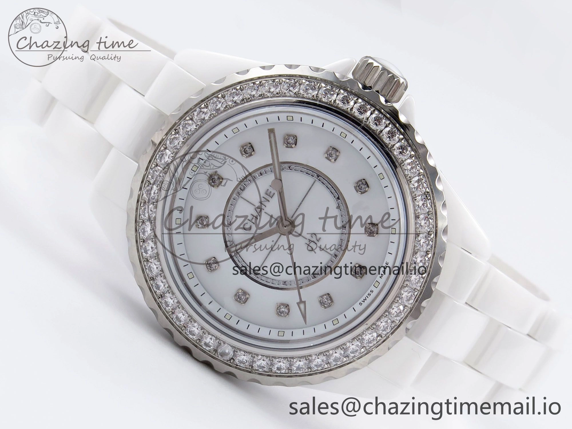 J13 33mm XF 1:1 Best Edition White Korea Ceramic White Diamonds Dial Diamonds Bezel on Bracelet Swiss Quartz