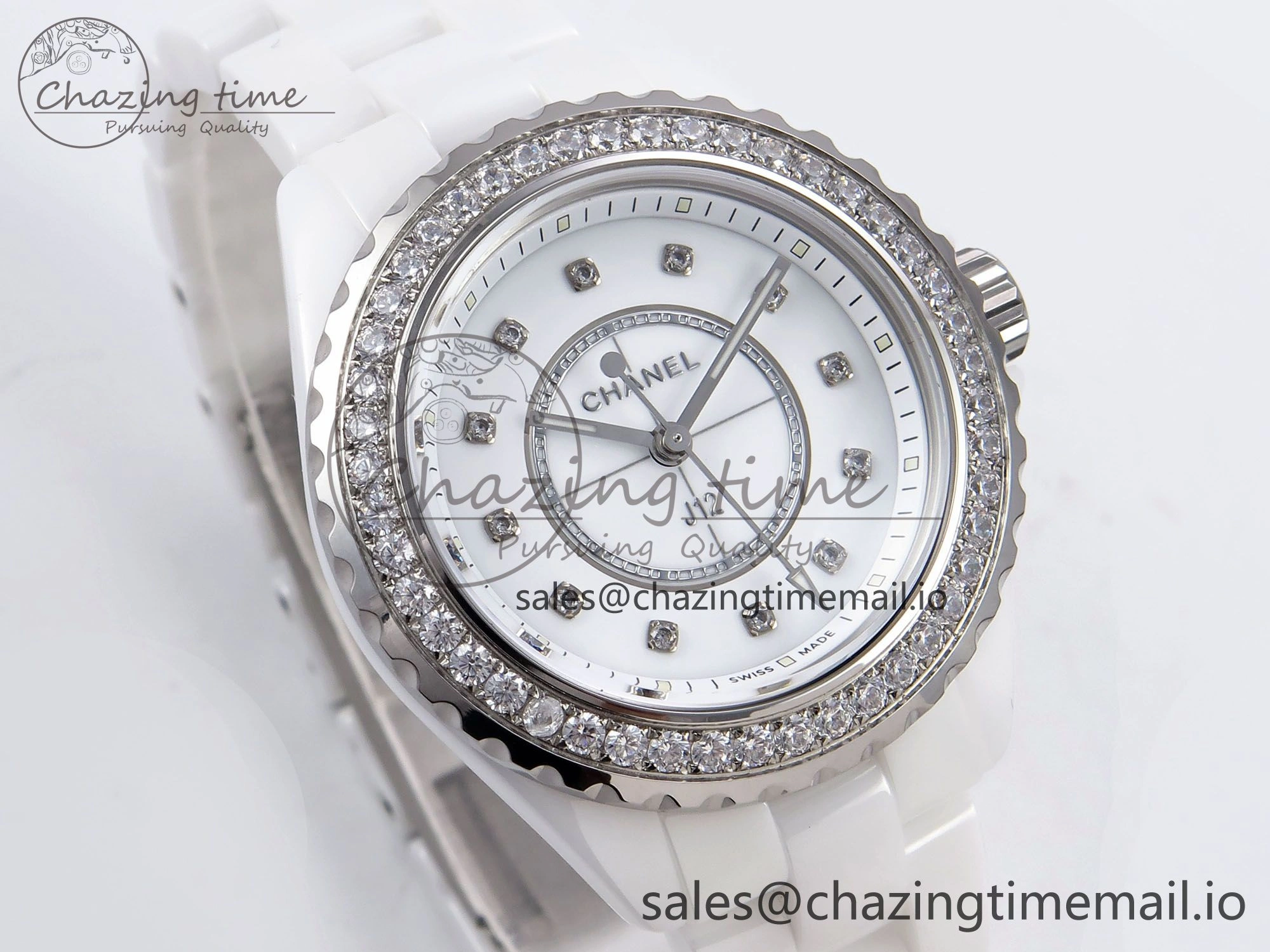 J13 33mm XF 1:1 Best Edition White Korea Ceramic White Diamonds Dial Diamonds Bezel on Bracelet Swiss Quartz