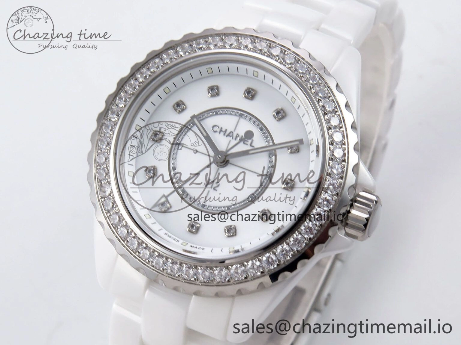 J13 33mm XF 1:1 Best Edition White Korea Ceramic White Diamonds Dial Diamonds Bezel on Bracelet Swiss Quartz
