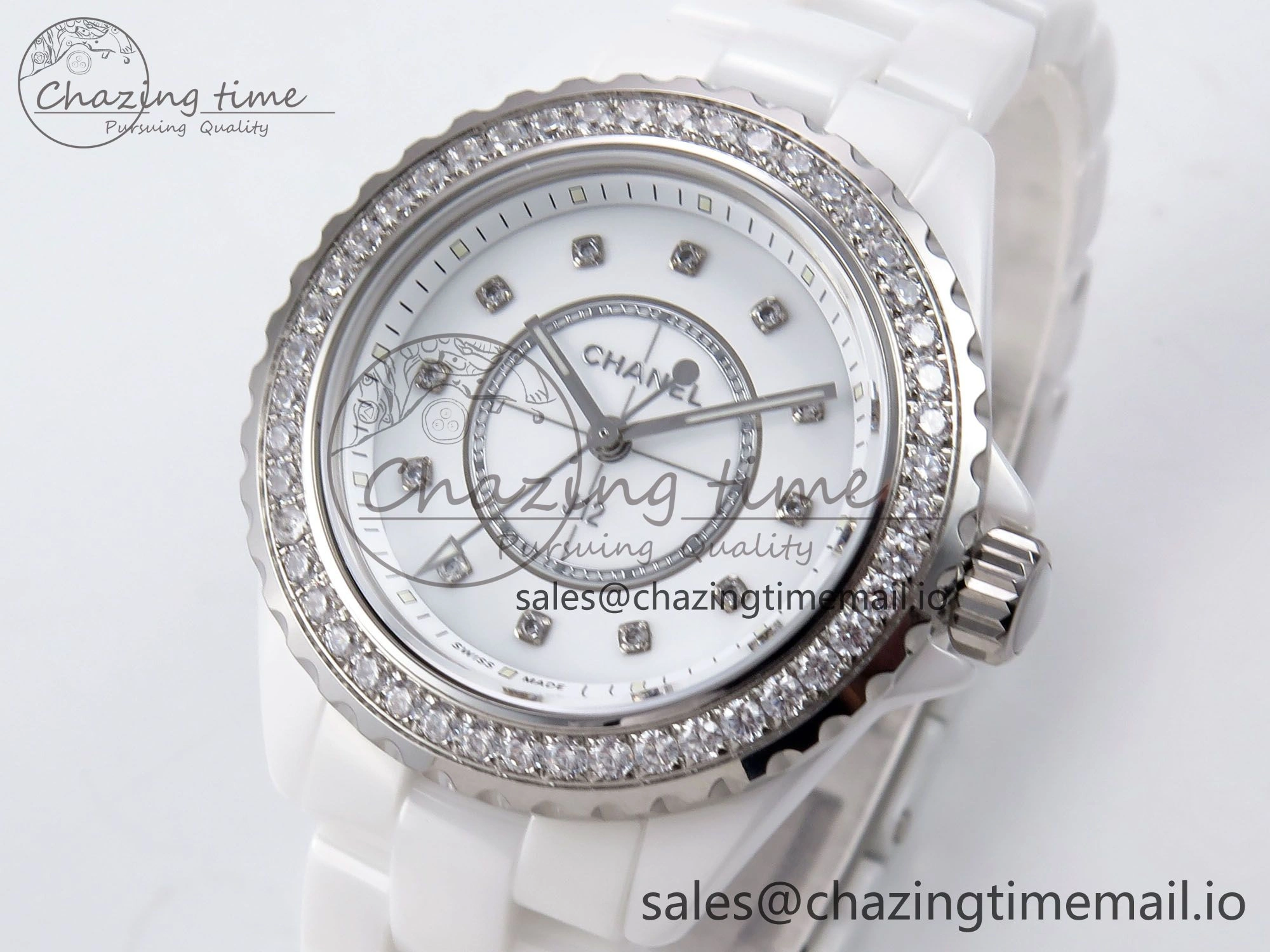 J13 33mm XF 1:1 Best Edition White Korea Ceramic White Diamonds Dial Diamonds Bezel on Bracelet Swiss Quartz