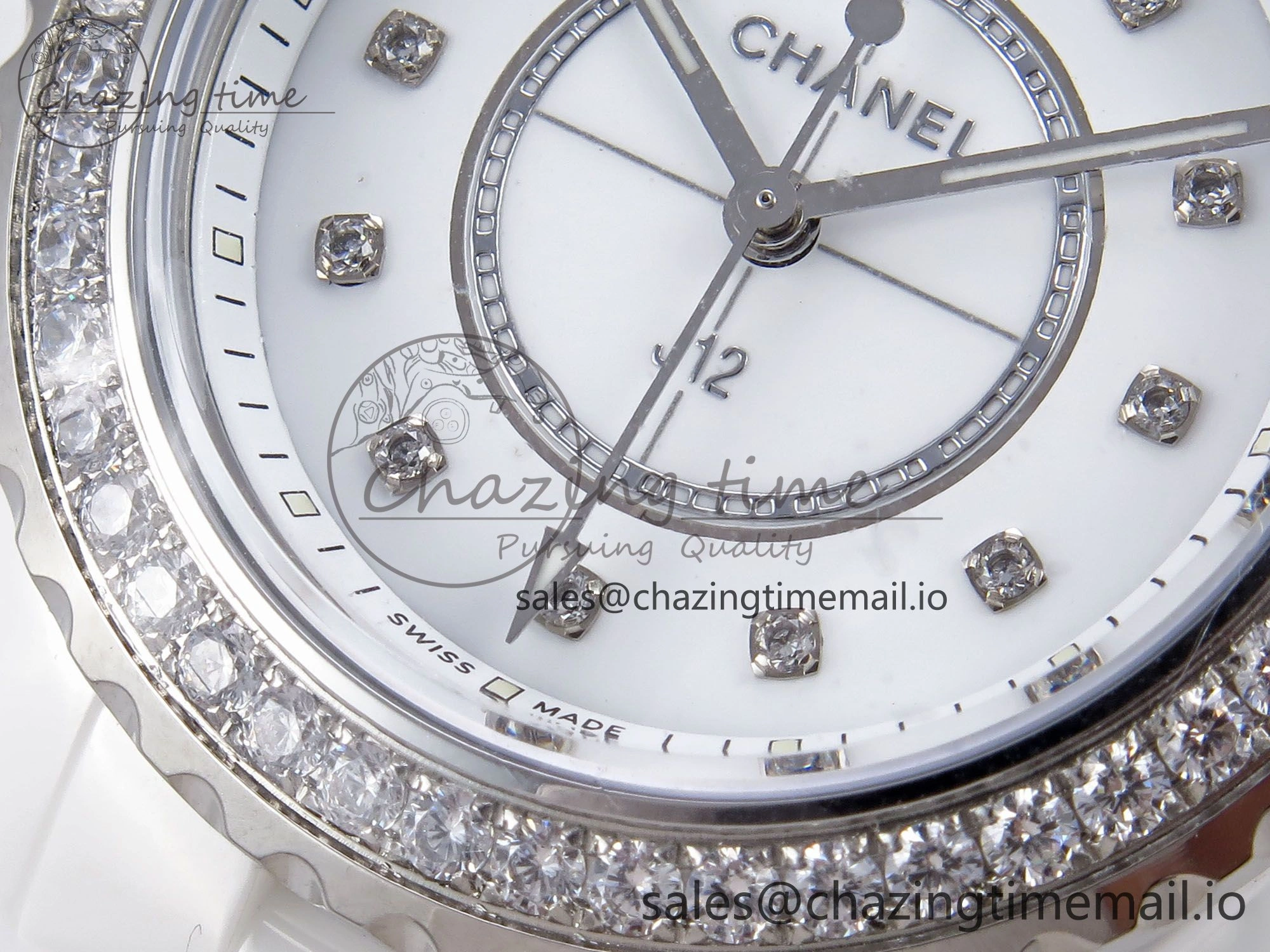J13 33mm XF 1:1 Best Edition White Korea Ceramic White Diamonds Dial Diamonds Bezel on Bracelet Swiss Quartz