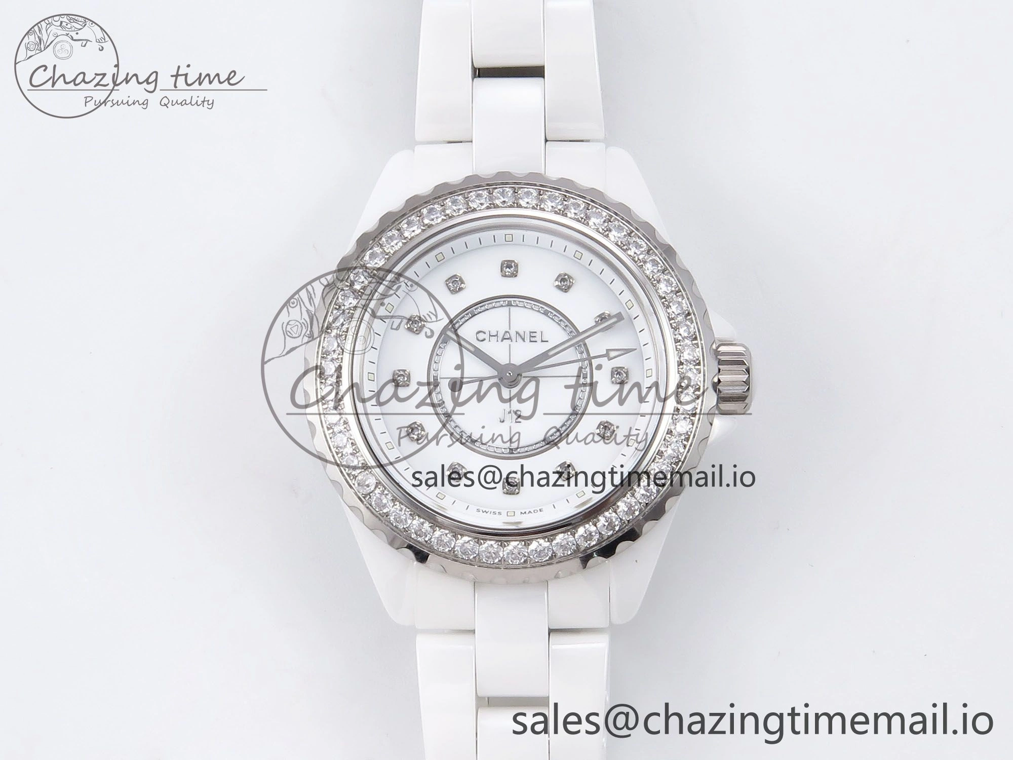 J13 33mm XF 1:1 Best Edition White Korea Ceramic White Diamonds Dial Diamonds Bezel on Bracelet Swiss Quartz