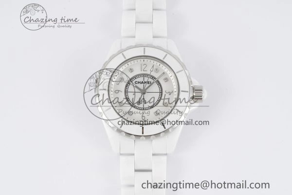 J13 33mm XF 1:1 Best Edition White Korea Ceramic White No Date Diamonds Dial on Bracelet Swiss Quartz