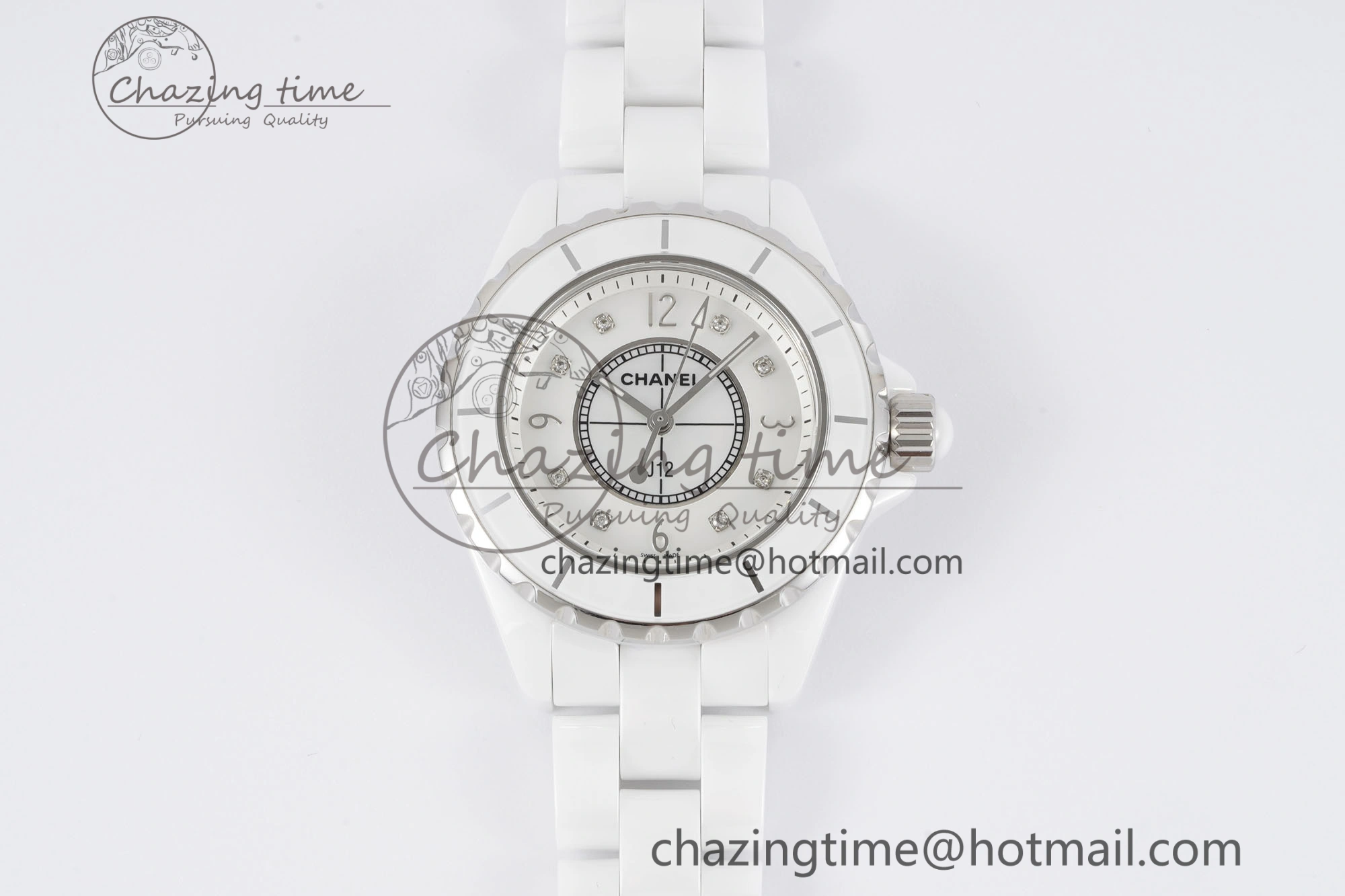 J13 33mm XF 1:1 Best Edition White Korea Ceramic White No Date Diamonds Dial on Bracelet Swiss Quartz